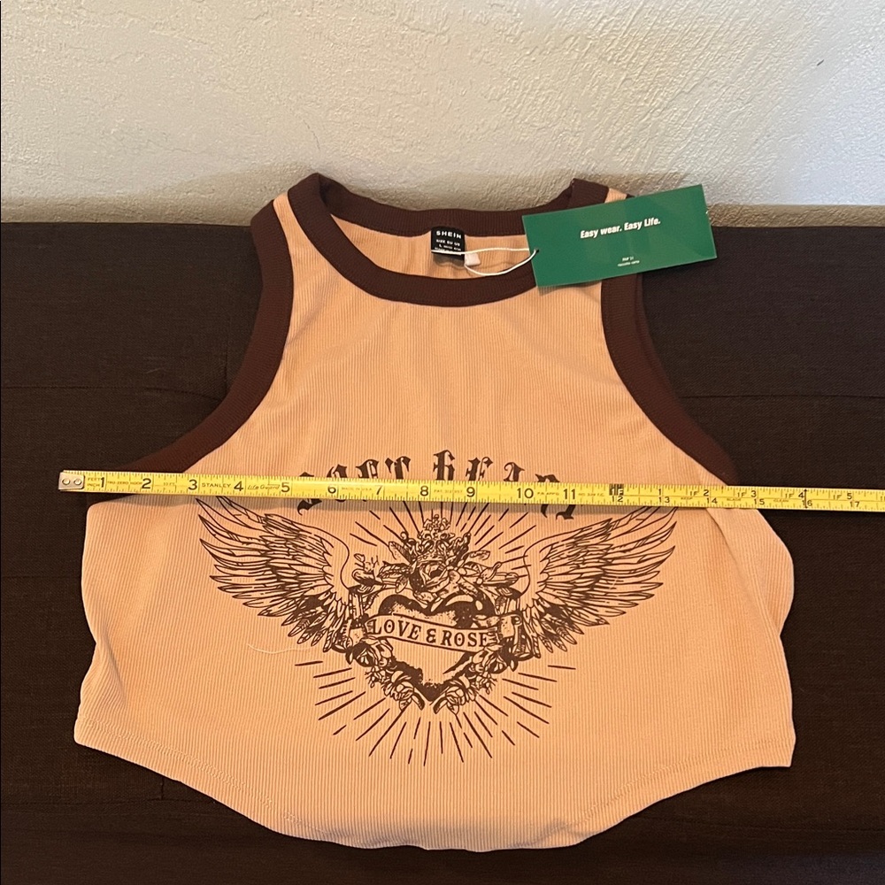#1053+ Soft Heart Tank Top - Peach and Brown - Picture 3 of 5
